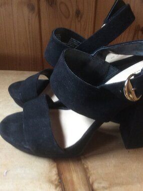 Apt. 9 Defined Comfort Black Faux Suede Platform Open Toe Block Heel Size 9